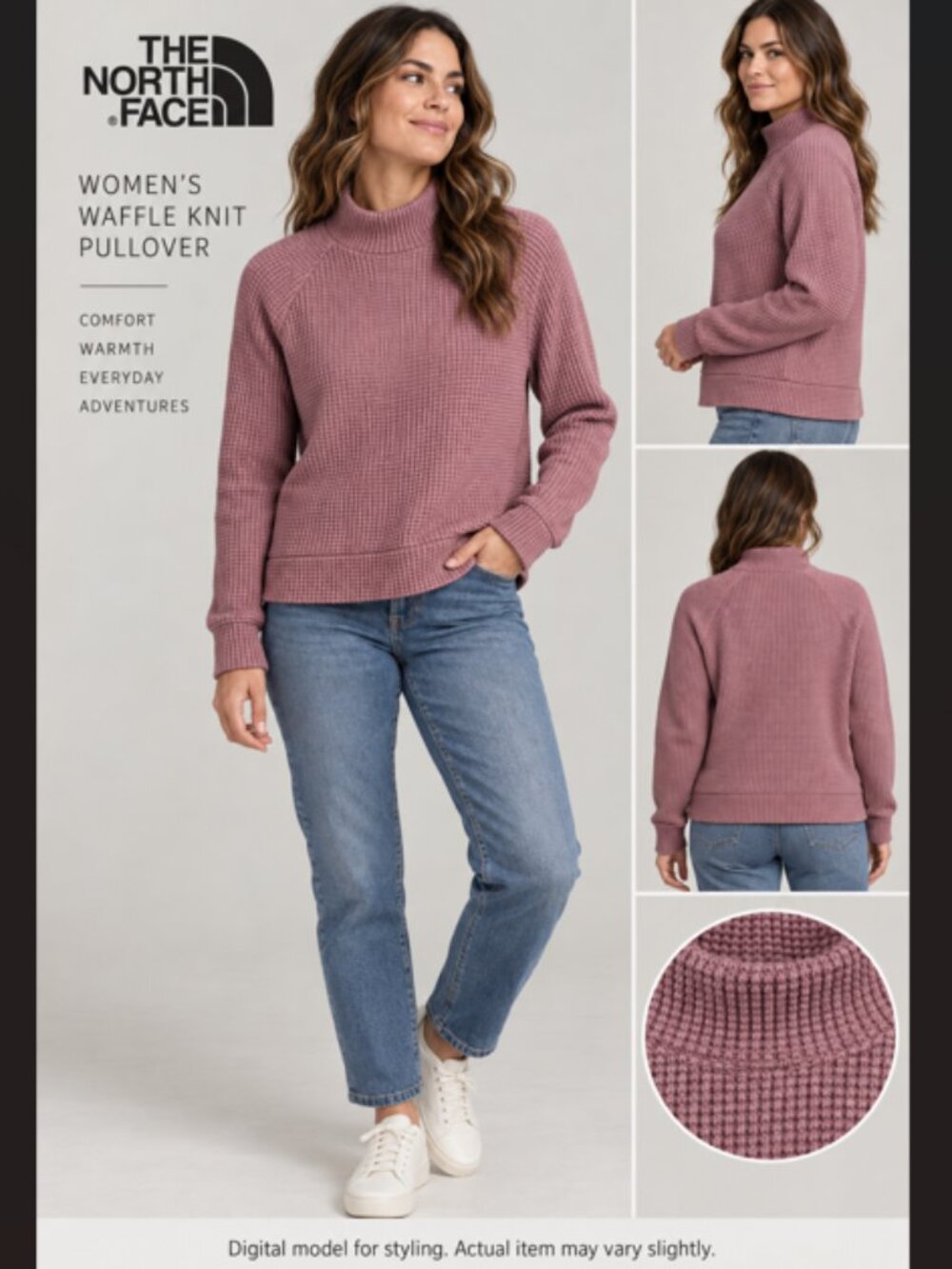 The North Face Chabot Waffle Mock Neck Pullover Womens XL Dusty Purple Thermal